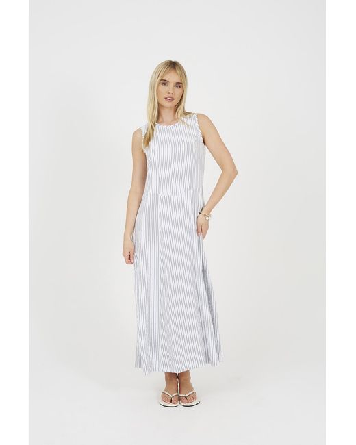 Brave Soul White Striped Sleeveless Maxi Dress