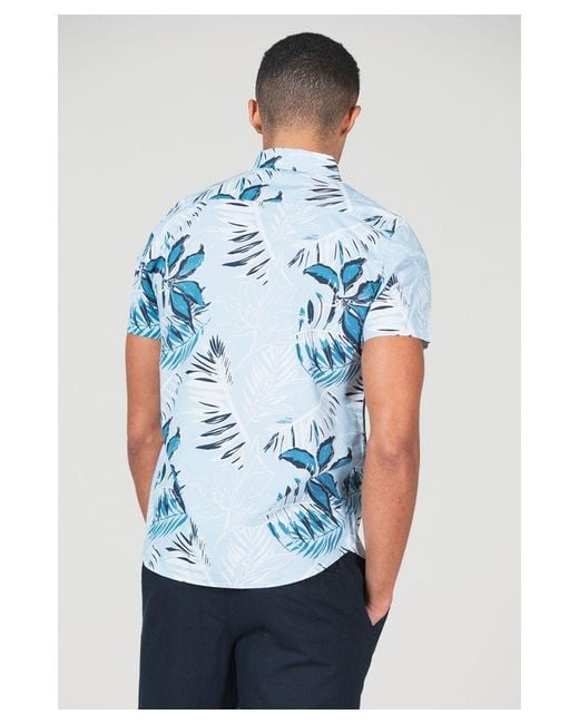 Tokyo Laundry Blue Cotton Short Sleeve Button-Up Printed Shirt for men