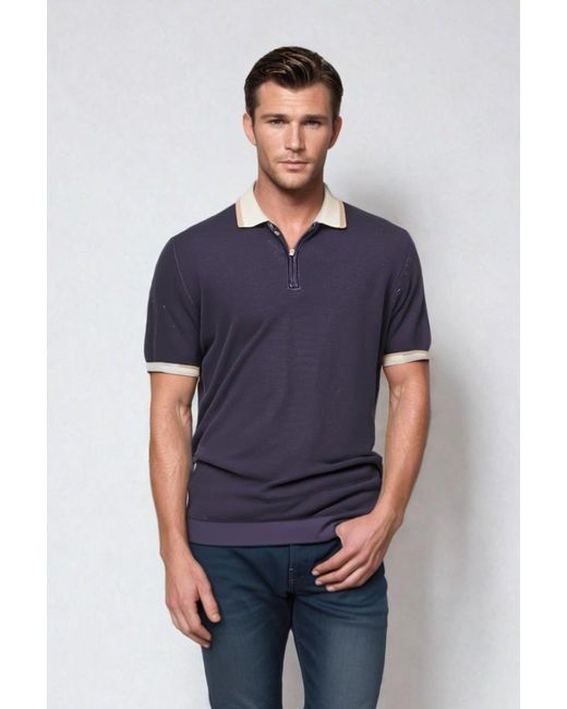 Secret Label Blue Zip Neck Knitted Polo for men