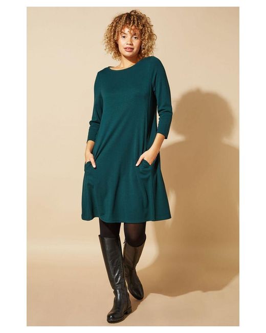 Roman Green A-Line Pocket Detail Swing Dress