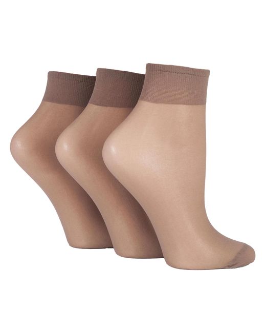 Elle Brown 3 Pack Ladies 15 Denier 100% Nylon Ankle Highs