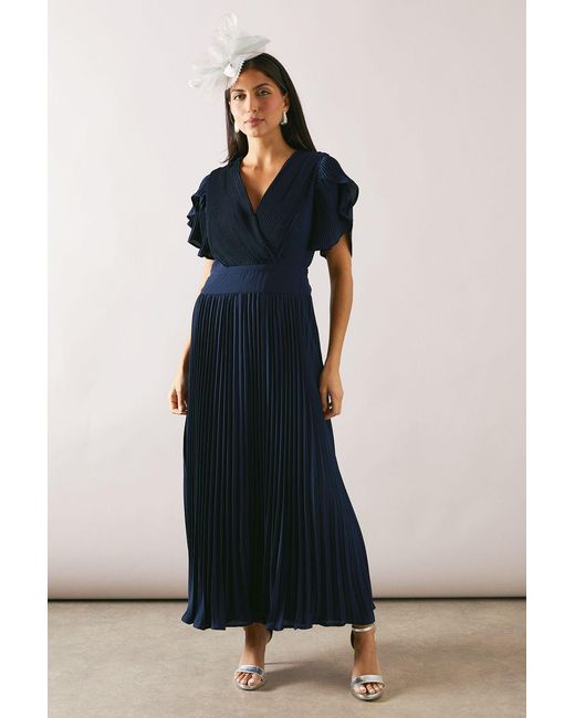 Wallis Black Pleated Split Sleeve Maxi Dress
