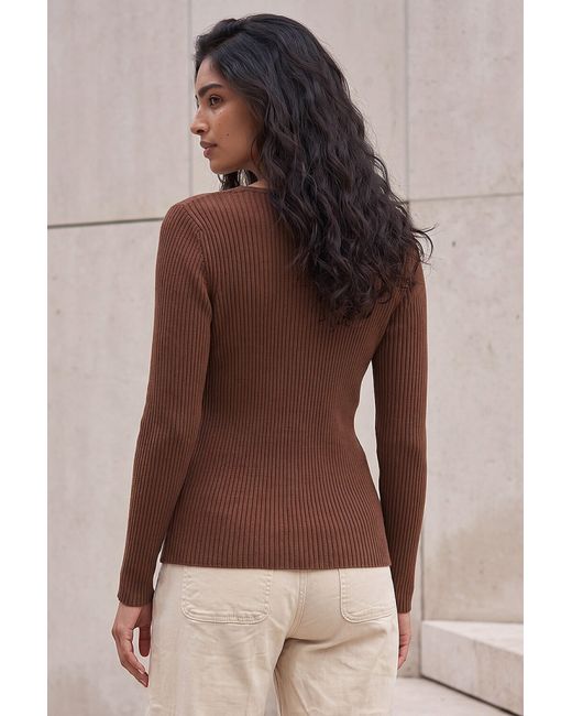 Roman Brown Button Rib Knit Jumper
