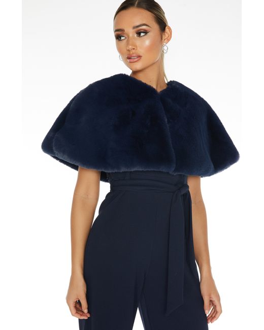 Quiz Blue Faux Fur Wrap