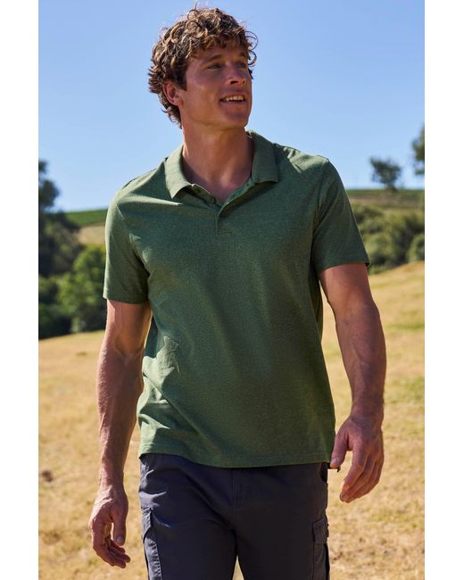 Mountain Warehouse Green 'Cordyline' Textured Polo Sun Protection Button Neck Summer Tee Cotton for men