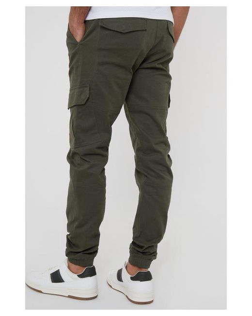 Threadbare Green 'Belfast' Cotton Jogger Style Cargo Trousers With Stretch for men
