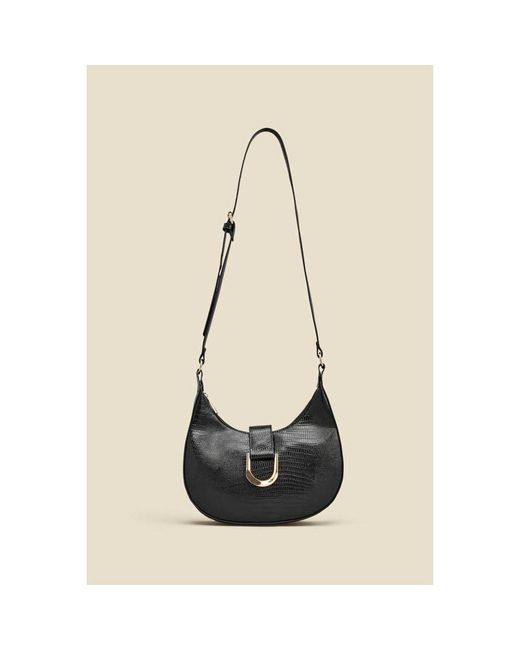 Sosandar Blue Snake Hoop Clasp Scoop Longline Shoulder Bag Faux Leather