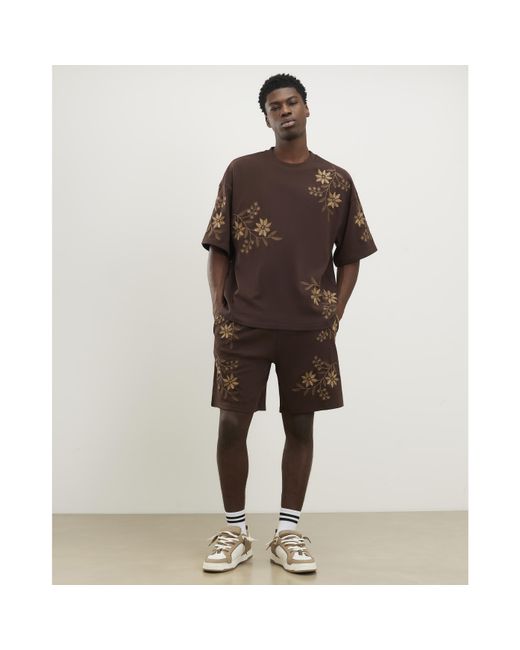 River Island Brown Regular Fit Floral Shorts Cotton for men