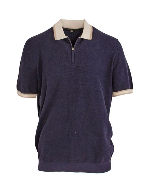 Secret Label Blue Zip Neck Knitted Polo for men