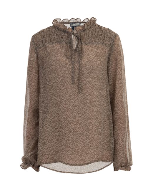 Dreimaster Blouse Dames Olijf Wol Wit in het Brown