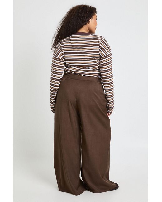 Boohoo Brown Plus Marl Pleated Wide Leg Trouser