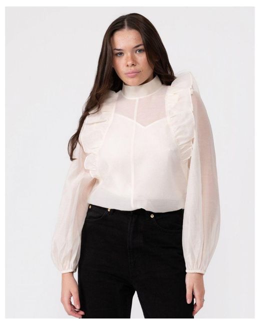 Ted Baker White Aubreei Knit Rib Collar Top With Balloon Sleeves