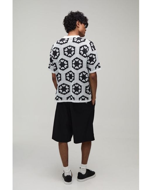 BoohooMAN Gray Relaxed Crochet Tapestry Knitted Shirt for men