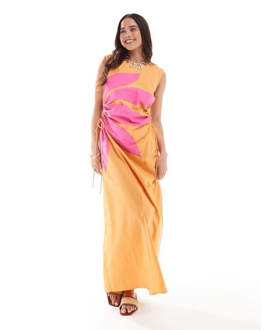 ASOS Pink Midi Sundress With Floral Applique & Cut Outs