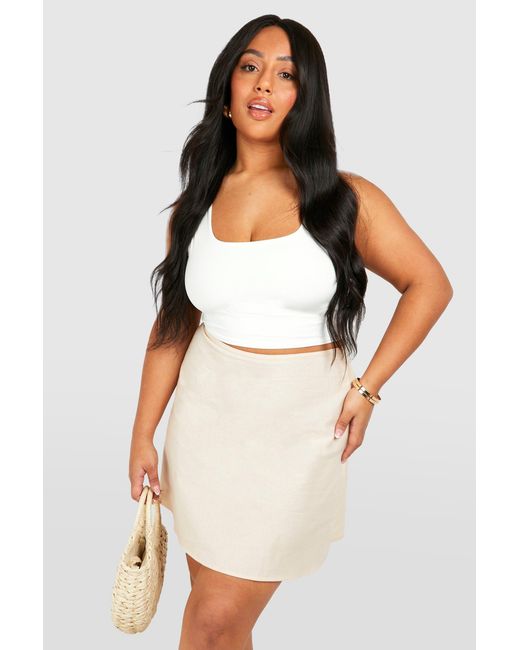 Boohoo White Plus Linen Look Mini Skirt