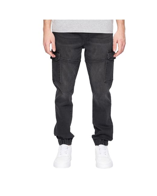 Crosshatch Black Malimore Cuffed Ankle Cargo Jeans Wash) for men