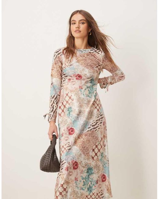 Miss Selfridge Natural Long Sleeve Maxi Dress