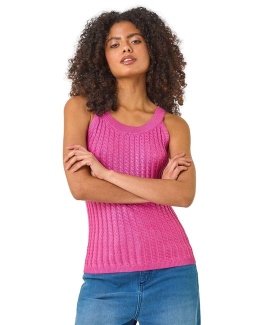 D.u.s.k Pink Metallic Knit Vest Top