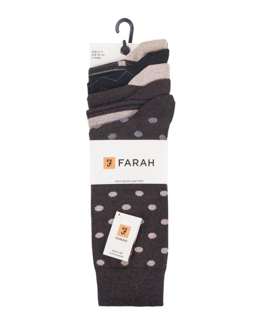 Farah Black 5 Pack Thin Breathable Classic Polka Dot Patterned Soft Top Cotton Dress Socks for men