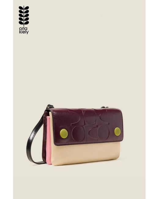 Orla Kiely Purple Flap Folio Leather Crossbody Bag