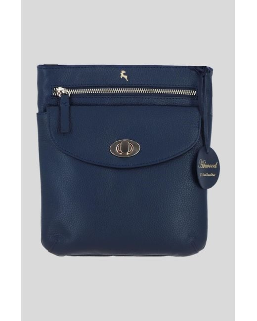 Ashwood Leather Blue Flat Crossbody Bag With Adjustable Strap