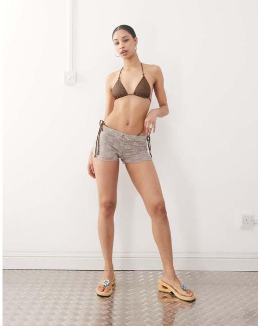 Motel Natural Pami Bead Detail Shimmer Bikini Top