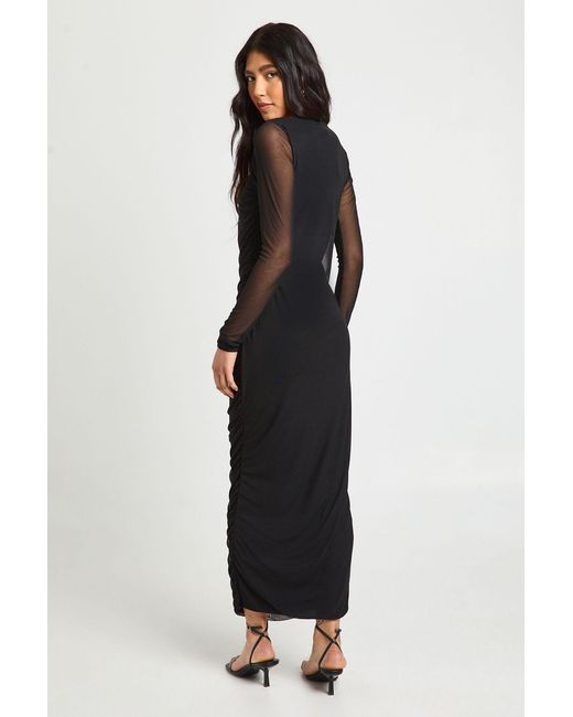 Boohoo Black Tall Mesh Square Neck Ruched Midi Dress