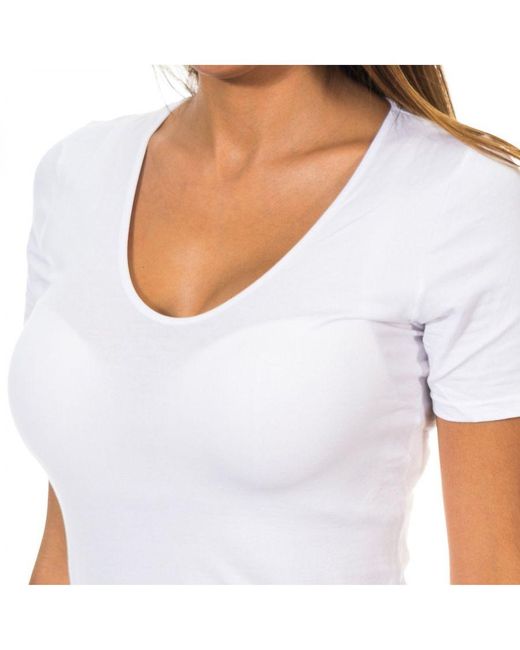 Janira Fresh T-shirt Met Korte Mouwen En V-hals In Lichte Stof 1045207 Dames in het White