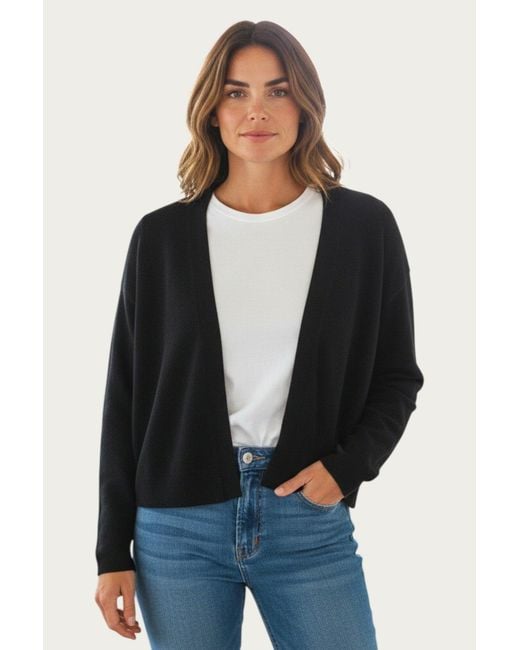 White Stuff Black Herringbone Edge Open Cardigan