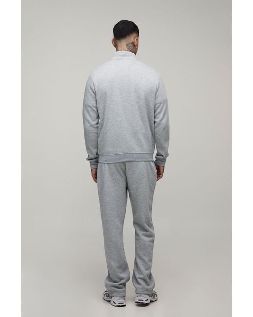 BoohooMAN Gray Tall Regular Funnel Zip Through Sweatshirt And Straight Leg Jogger for men