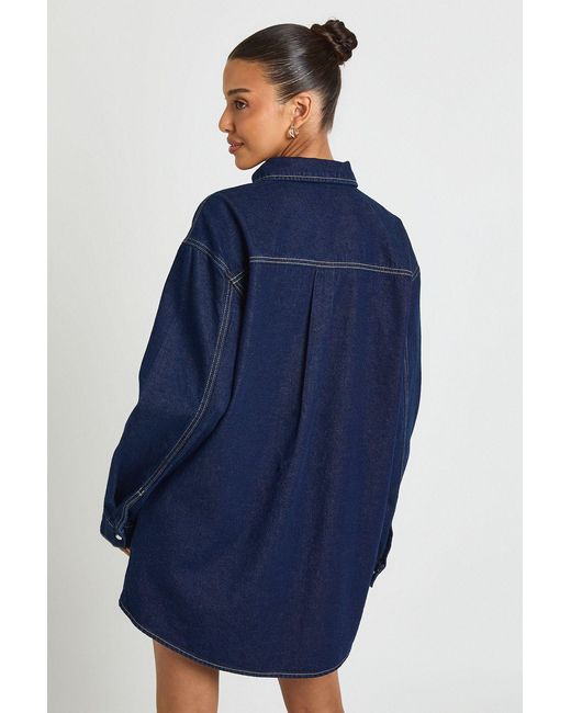 Boohoo Blue Oversized Denim Shirt Dress