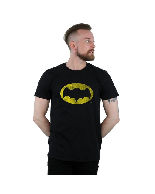 Dc Comics Black Batman Tv Series Distressed Logo T-Shirt Cotton for men