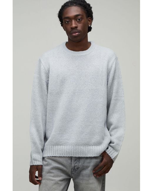 BoohooMAN Gray Relaxed Fit Brushed Knitted Jumper for men