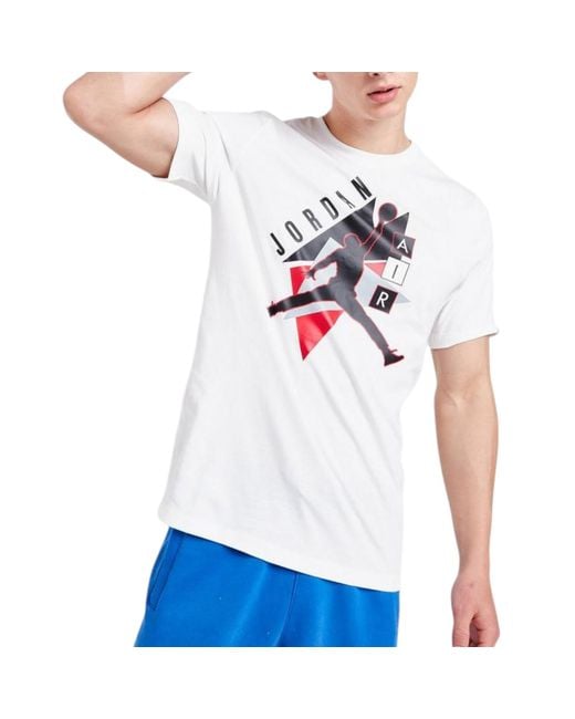 Nike White Fd7301 Air Jordan Graphic Crew Neck T Shirts Athletic Cotton Retro Tee for men