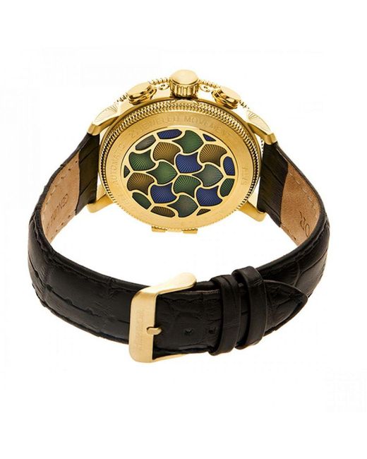 Heritor Metallic Crocodile Aura Semi-Skeleton Leather-Band Watch for men