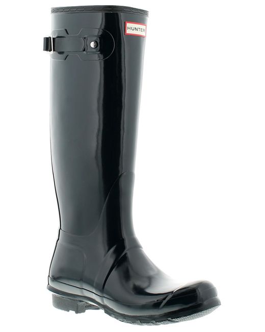 Hunter Original Tall Gloss Damesblauwe Rubberen Regenlaarzen in het Black