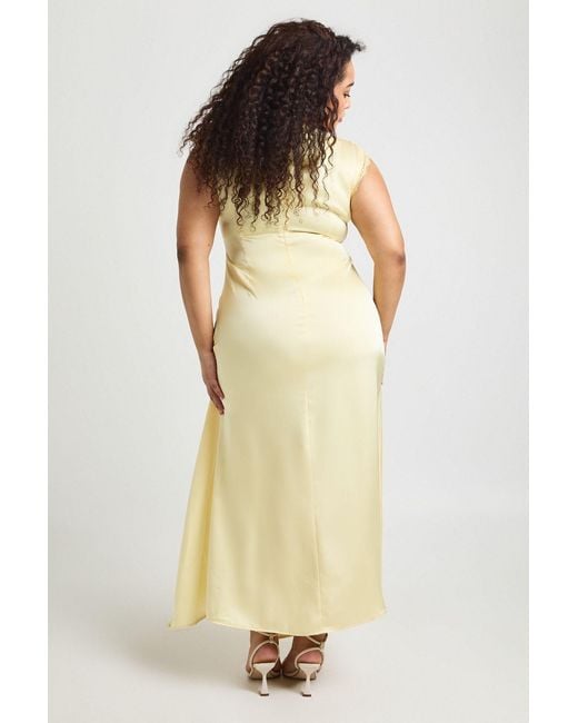 Boohoo Yellow Plus Satin High Neck Maxi Dress With Lace Trim