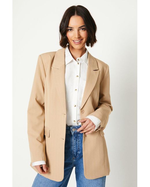 Oasis Natural Oversized Pinstripe Blazer