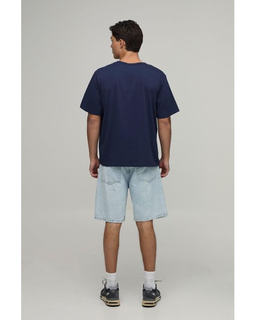 BoohooMAN Blue Basic Relaxed Fit Henley T-Shirt for men
