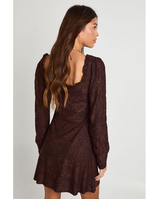 Boohoo Brown Burnout Floral Corset Milkmaid Mini Dress