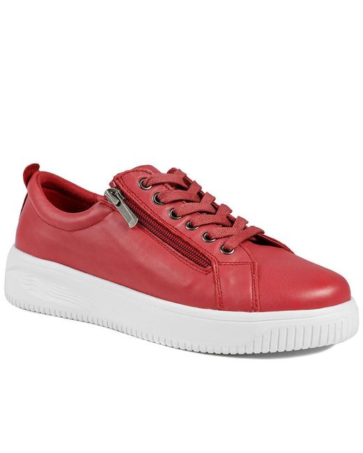 Jones Bootmaker Red Anara Zip & Lace Leather Trainers