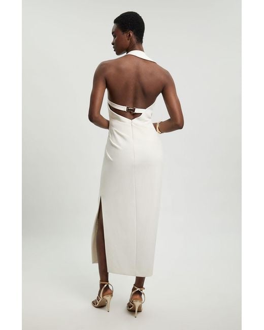 Karen Millen White Compact Stretch Trim Detail Tailored Maxi Dress