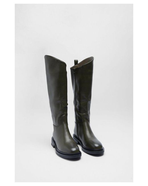 Warehouse Black Faux Leather Knee High Boots