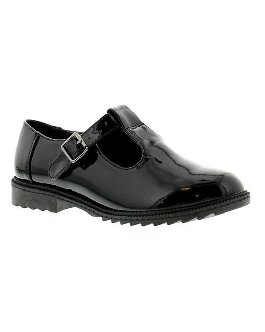 Platino Black Flat Shoes Kiera Buckle Patent