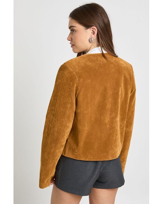 Boohoo Blue Faux Suede Round Neck Boxy Blazer