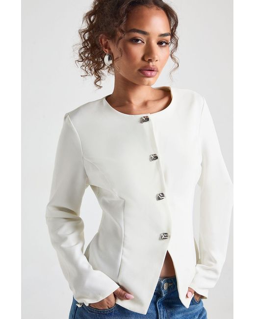 Boohoo White Trim Collarless Blazer