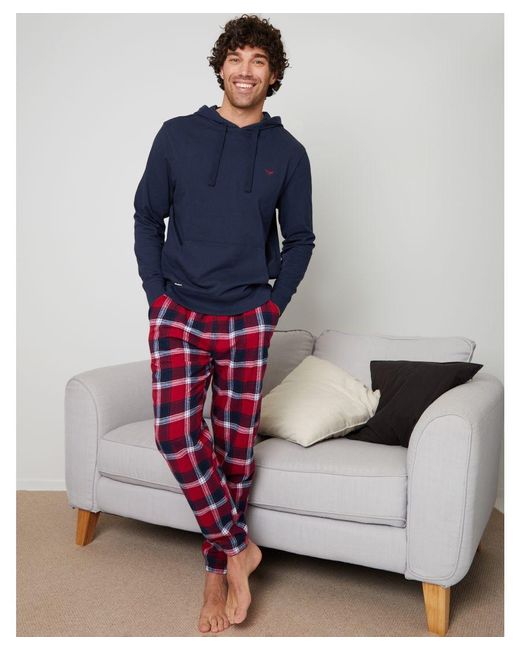 Threadbare Blue 'Hockney' Hoodie And Check Pant Pyjama Set Cotton for men