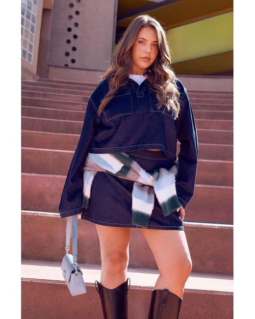 Boohoo Blue Plus A-Line Denim Skirt