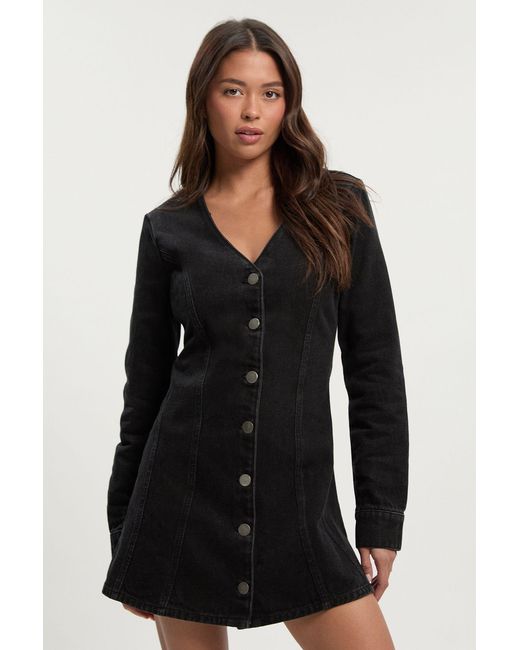 Boohoo Black Flare Long Sleeve Mini Dress