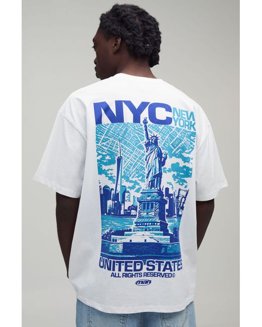 BoohooMAN Blue Oversized New York Landmark Print T-Shirt for men